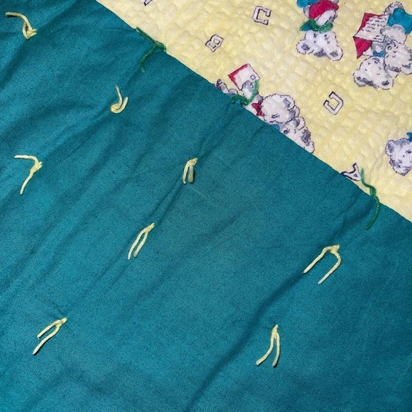 Hand Made Hand Sewn Baby Quilt Gender Neutral Green/Yellow ABC’s Bears 45”x54” - Picture 5 of 8